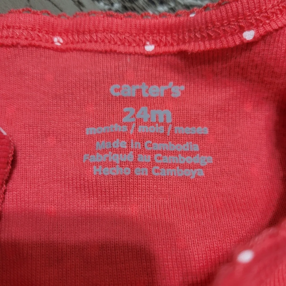 New Carter's Baby Coral Pink Polka Dot Long Sleeve Onesie Size 24M